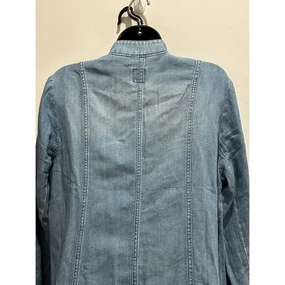 J.Jill Denim Linen Blend Military style Duster In Sequoia Wash Size M MSRP: $139 - Picture 8 of 11